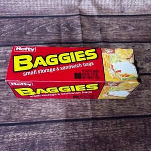 Vintage 1986 Hefty Baggies Small Storage‎ Sandwich Bags 80 Count Box Twist Ties